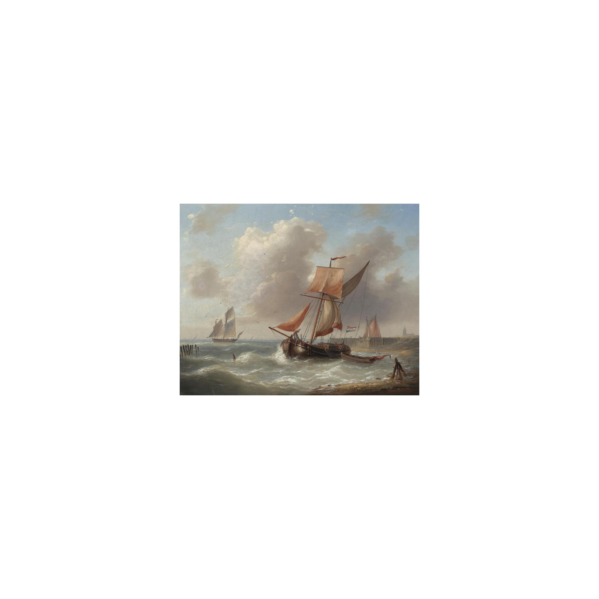 Louis Verboeckhoven - Dutch Fishing Barges Off The Shore