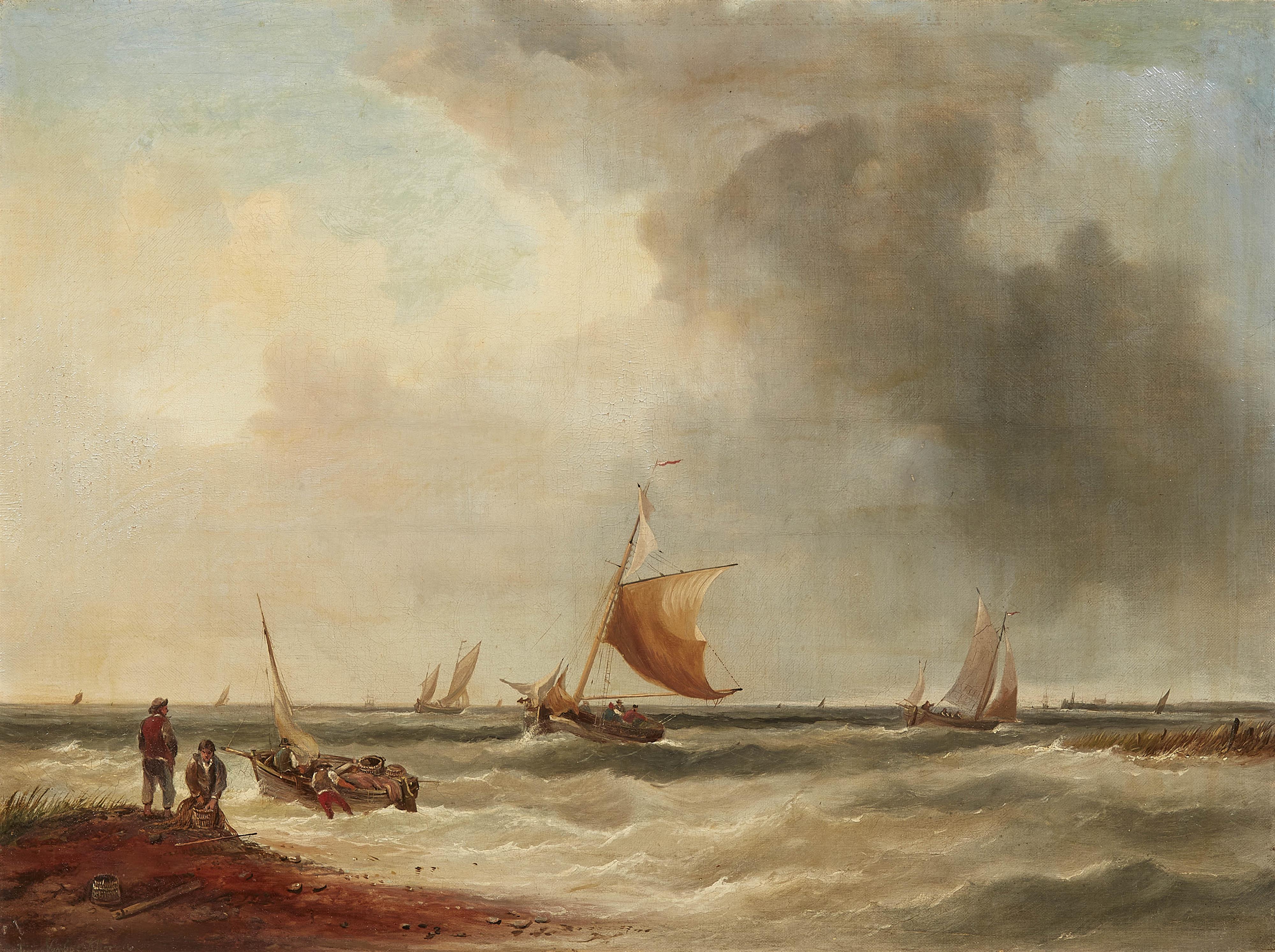 Louis Verboeckhoven - Segelschiffe an der Küste