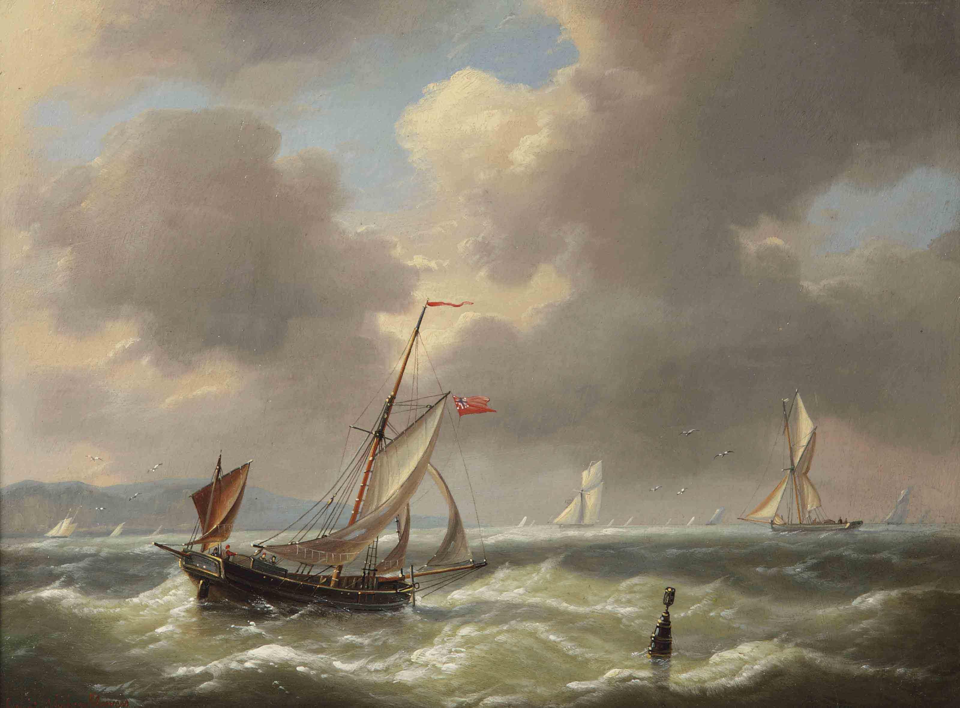 Louis Verboeckhoven - Shipping on rough waters