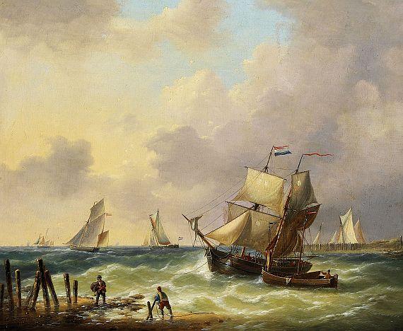 Louis Verboeckhoven - Zugeschrieben - Schiffe am Strand