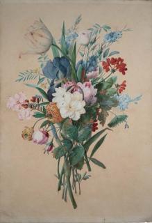 Louis Vidal - Un bouquet de fleurs avec des tulipes, des iris et des roses