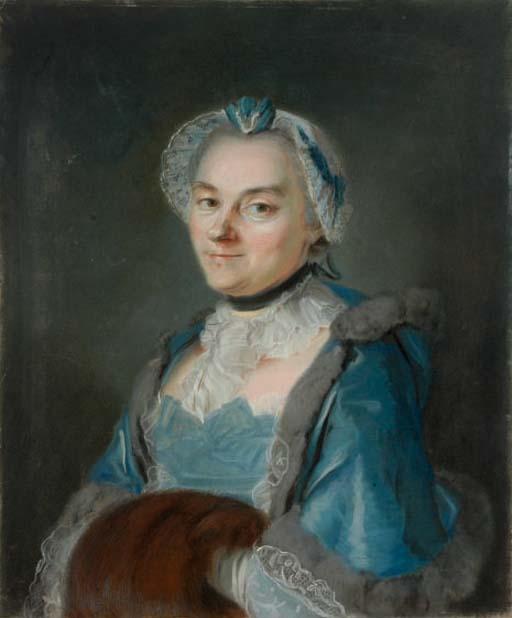 Louis Vigée - Portrait de femme en bleu au manchon