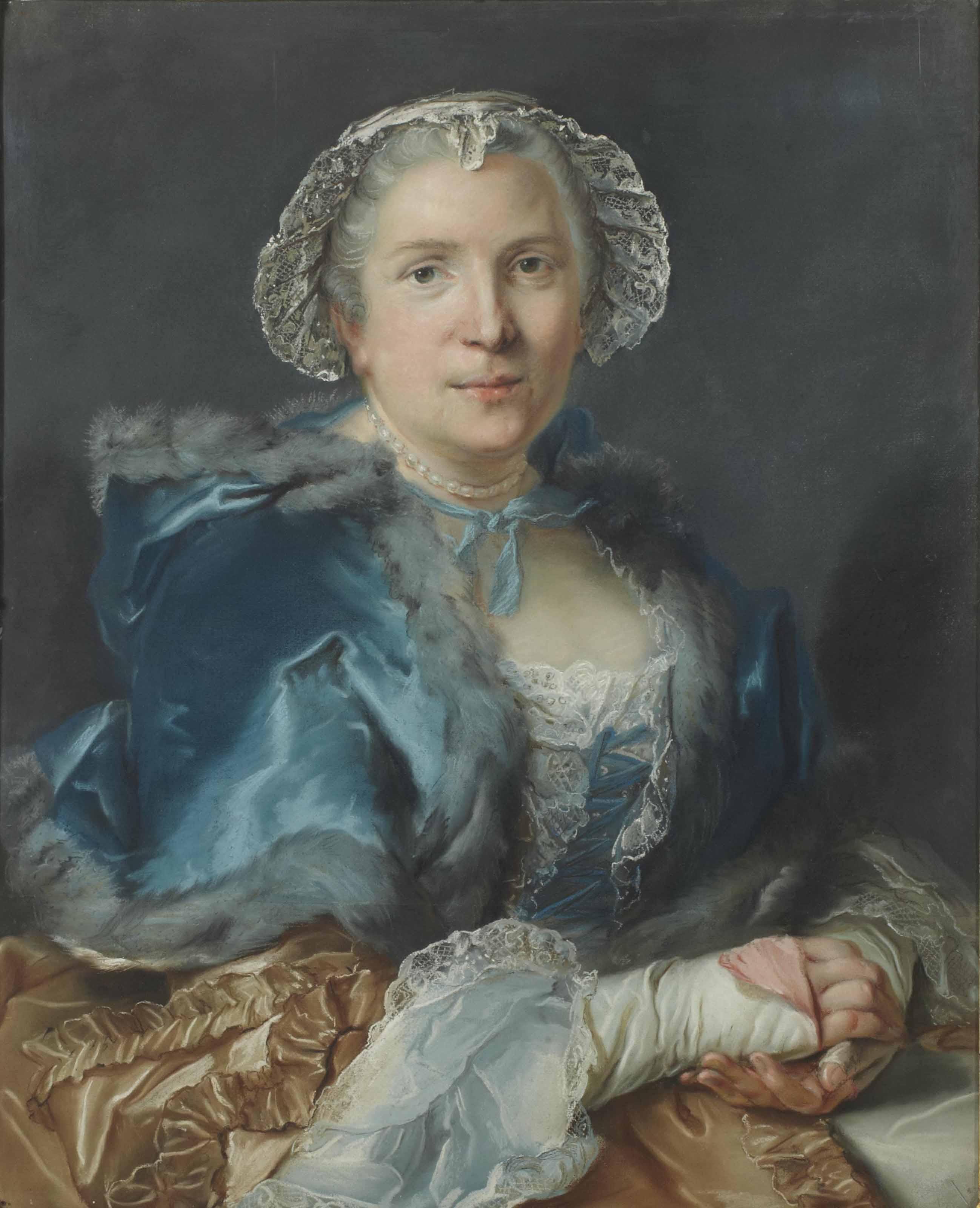Louis Vigee - Portrait De Femme En Buste À La Robe Bleue
