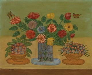 Louis Vivin - Bouquet de fleurs avec papillons