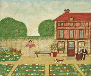 Louis Vivin - Trois personnages avec un chien