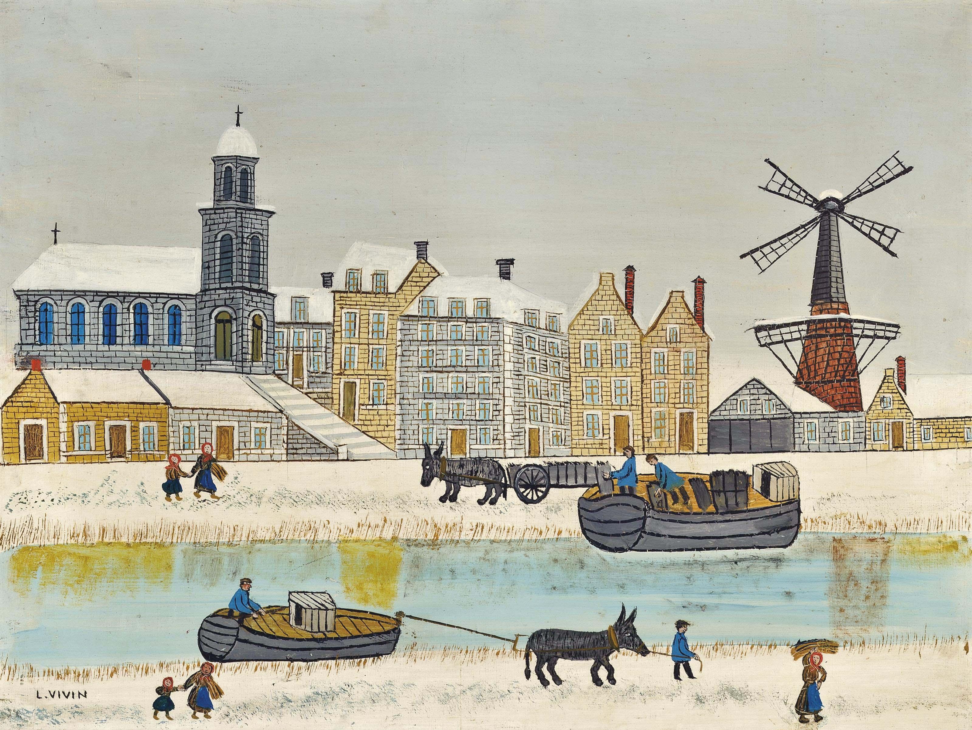 Louis Vivin - Ville au moulin près du canal en hiver