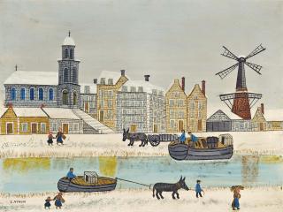 Louis Vivin - Ville au moulin près du canal en hiver