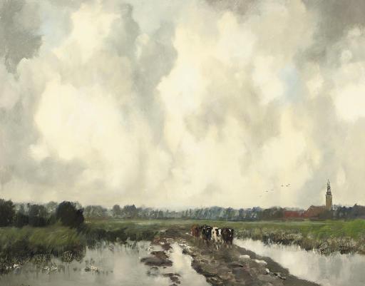 Louis Willem van Soest - On the outskirts of Nieuwkoop with the Gemeentetoren in the background