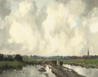 Louis Willem van Soest - On the outskirts of Nieuwkoop with the Gemeentetoren in the background