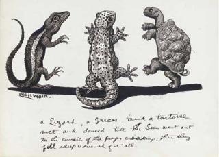 Louis William Wain - A lizard, a grecos, and a tortoise met and danced till the sun went out to the music of the frogs croaking, they they fell asleep and dreamed of it all\'