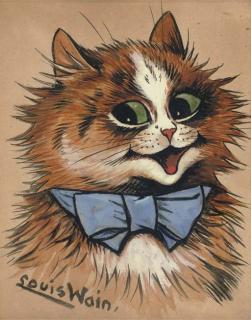 Louis William Wain - Smiling cat with blue bow tie