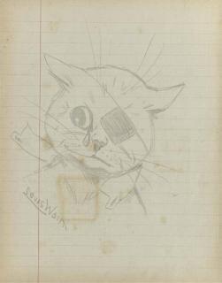 Louis William Wain - Two Drawings of Cats Including \'In The Wars, Bandaged Cat\' (Illustrated), In Artist\'S Sketchbook, With Accompanying Notes