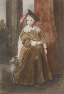Louisa, Marchioness Of Waterford - Portrait Of A Boy, Small Full-Length, In A Brown Dress, By A Greyhound