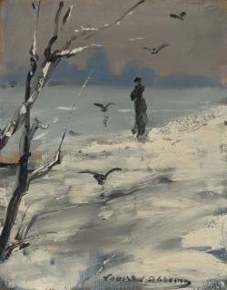 Louise Abbéma - French an Elegant Woman, Said To Be Sarah Bernhardt, On A Winter\'S Walk