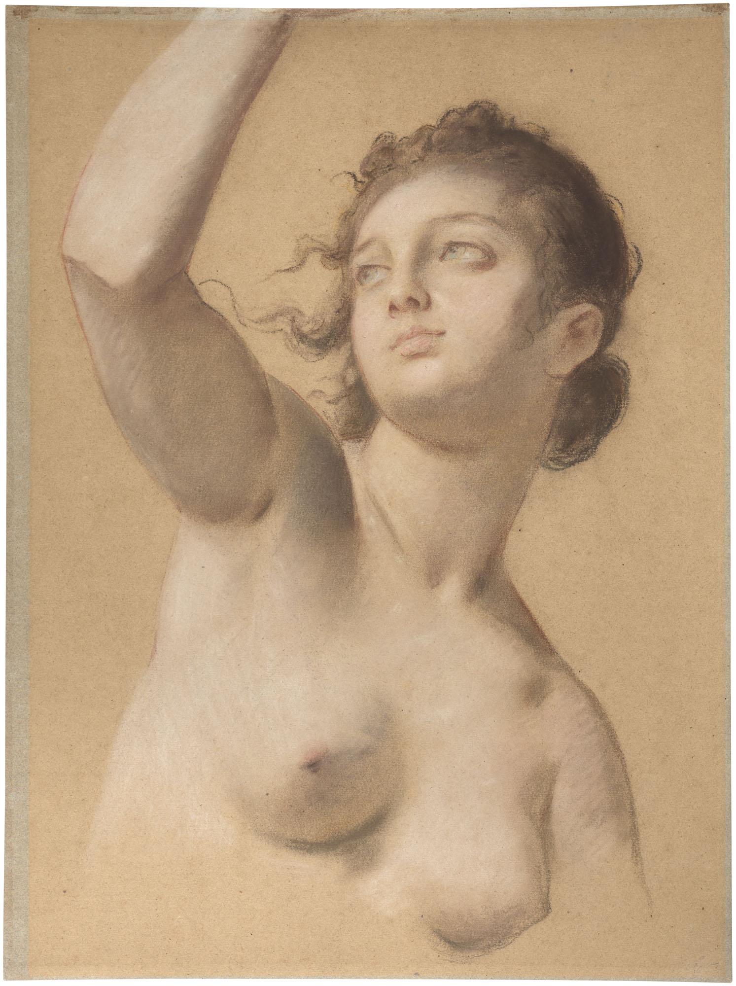 Louise-Elisabeth Vigée Le Brun - Study of a nude, half-length, her right arm raised