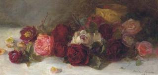 Louise Ellen Perman - Still life of roses by a gold bowl
