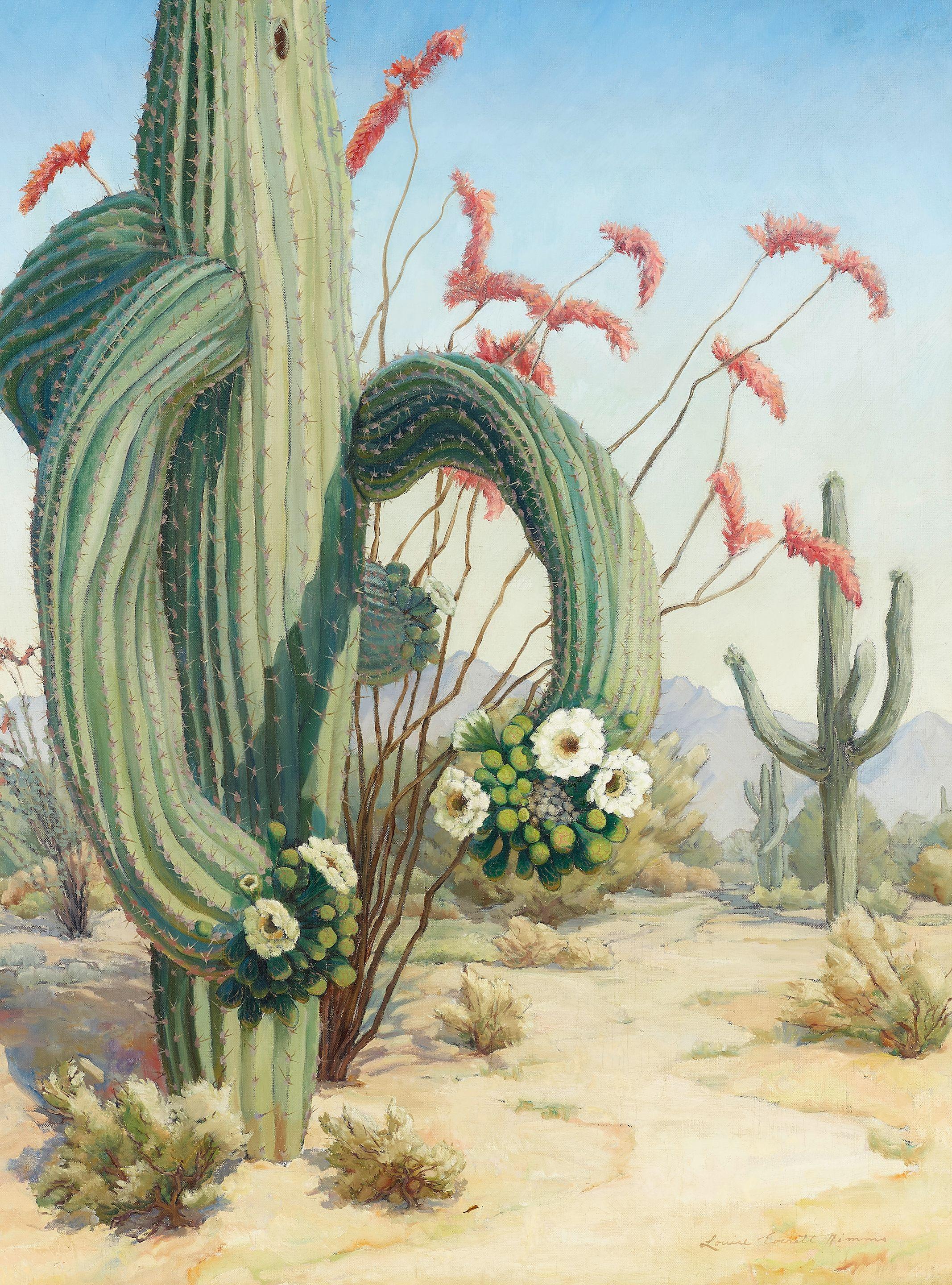 Louise Everett Nimmo - Desert Scene with Saguaro