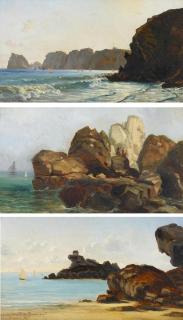 Louise Joséphine Sarazin de Belmont - Drei Gemälde: Felsen in der Normandie