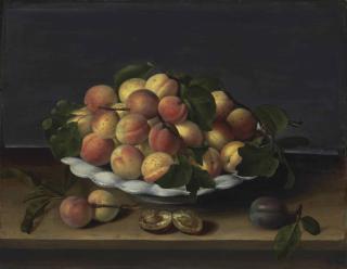 Louise Moillon - Apricots In A Ceramic Bowl, With Plums On A Stone Ledge