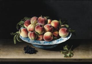 Louise Moillon - Nature Morte Aux Pêches Dans Une Coupe De Porcelaine Bleu Blanc Ming Sur Un Entablementlouise Moillon ; Still Life With Peaches In A Chinese Ming Porcelain On An Entablature ; Signed And Dated Lower Right ; Oil On Panel 