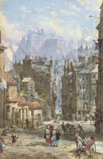 Louise Rayner - View of The Half Moon Battery of Edinburgh Castle From Candlemaker Row