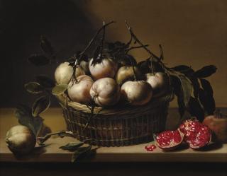 Louyse Moillon - Nature Morte Au Panier De Bigarades Et Grenades Sur Un Entablement