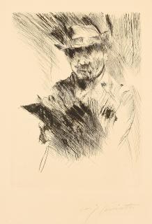 Lovis Corinth - Selbstbildnis radierend.