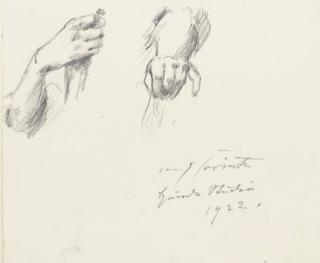 Lovis Corinth - Study of two hands; and Three dogs, two fighting, by the same hand