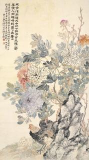 Lu Hui - Peonies And Hen