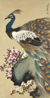 Lu Qingyuan - Peacock and Azaleas