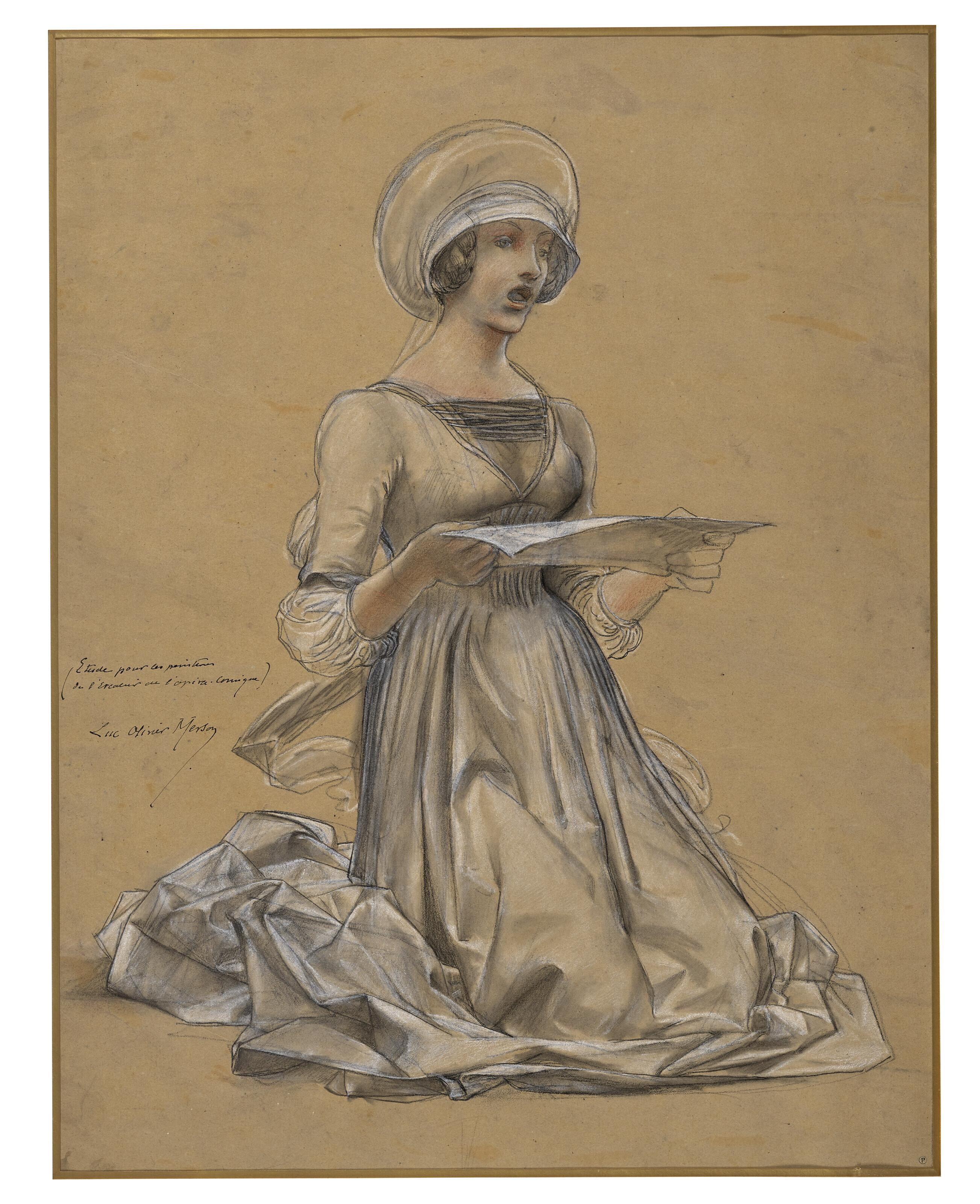 Luc-Olivier Merson - Chanteuse À Genou Tenant Une Partition