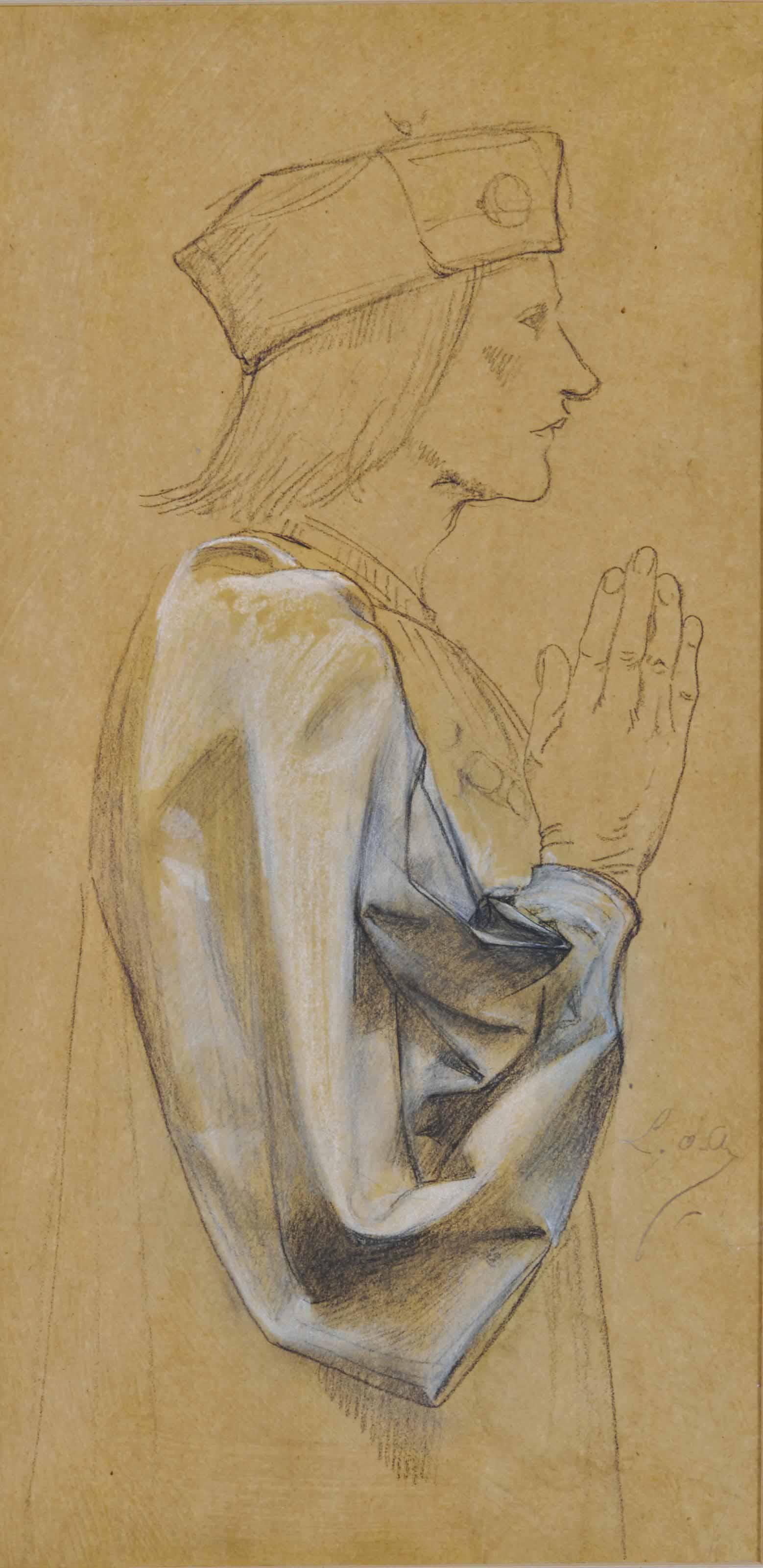 Luc-Olivier Merson - Homme De Profil Avec Un Détail De Sa Manche Drapée; Et Une Scène De Macbeth