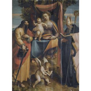 Luca Cambiaso - A \'Sacra Conversazione\': The Madonna And Child With Saints Paul And Augustine, A Putto Reading At Their Feet