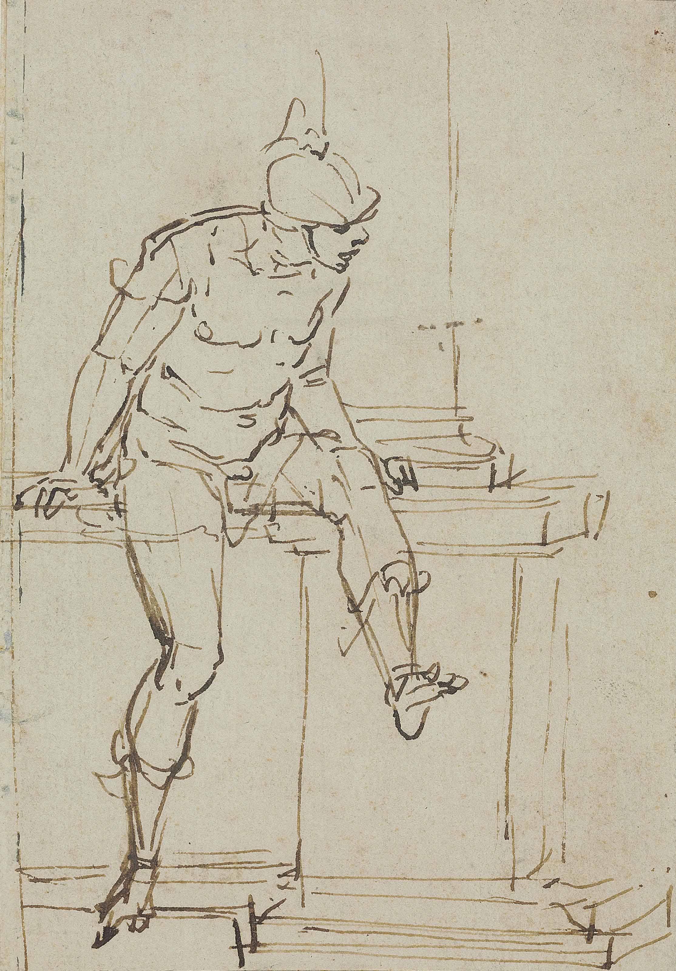 Luca Cambiaso - A seated warrior