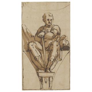Luca Cambiaso - Relmusto Lercari, As A Warrior, Seated On A Plinth, In A Pendentive