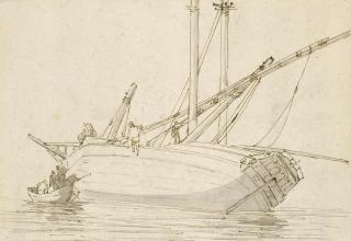 Luca Carlevarijs - A Sailing Vessel Being Careened