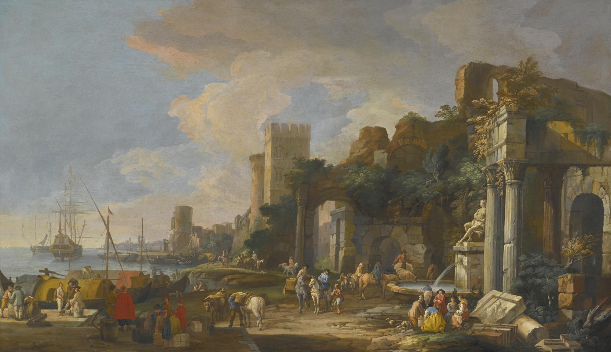 Luca Carlevarijs - Capriccio View Of A Mediterranean Port