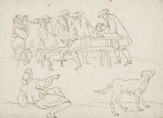 Luca Carlevarijs - Peasants At A Table, A Dog In The Foreground