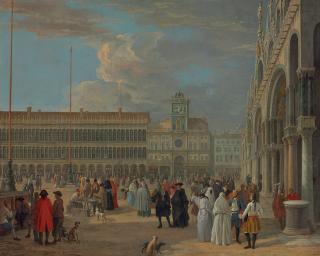 Luca Carlevarijs - View of Piazza San Marco with the Torre dell\'Orologio, Venice