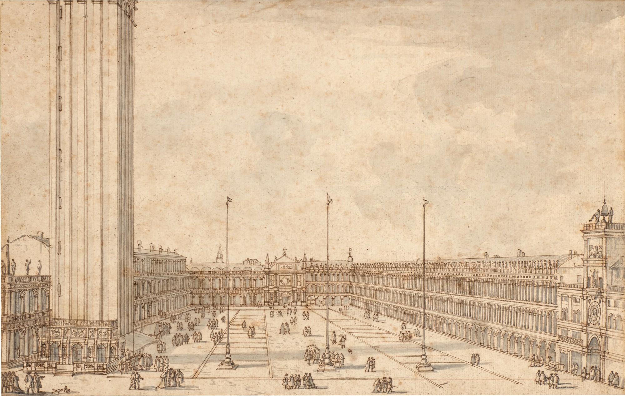 Luca Carlevarijs - View of St Mark\'s square from St Mark\'s church, with the church of St. Giminiano