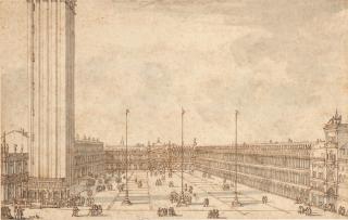 Luca Carlevarijs - View of St Mark\'s square from St Mark\'s church, with the church of St. Giminiano