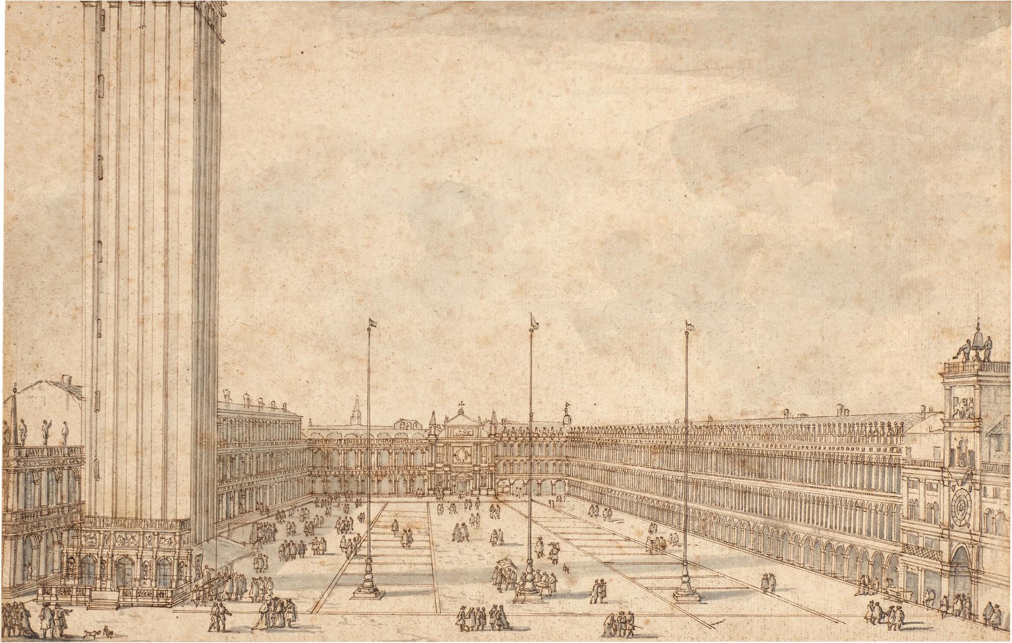 Luca Carlevarijs - View of St Mark\'s square from St Mark\'s church, with the church of St. Giminiano