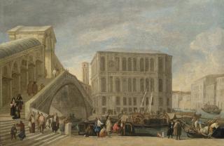 Luca Carlevaris - The Rialto Bridge on the Grand Canal, Venice, with the Palazzo dei Camerlenghi