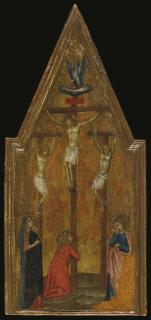 Luca Di Tommé - The Crucifixion With The Two Thieves, The Madonna, Saint John And Mary Magdalene, A Pelican Piercing Its Breast Above