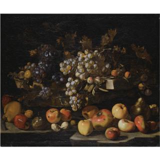 Luca Forte - A Still Life With Red And Green Grapes, Apples, Pears, Hazelnuts, Figs, Walnuts And Plums Over A Stone Ledge