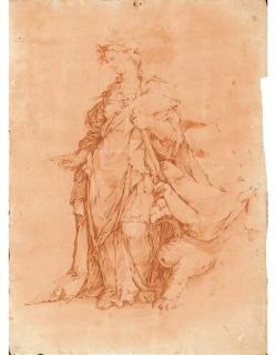 Luca Giordano - A Female Figure Crowned With Laurels, A Throne Decorated With A Griffin To The Right