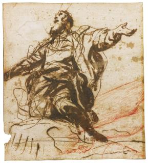 Luca Giordano - A Study Of Moses Kneeling With His Arms Upraised And A Further Subsidiary Study Of His Right Arm
