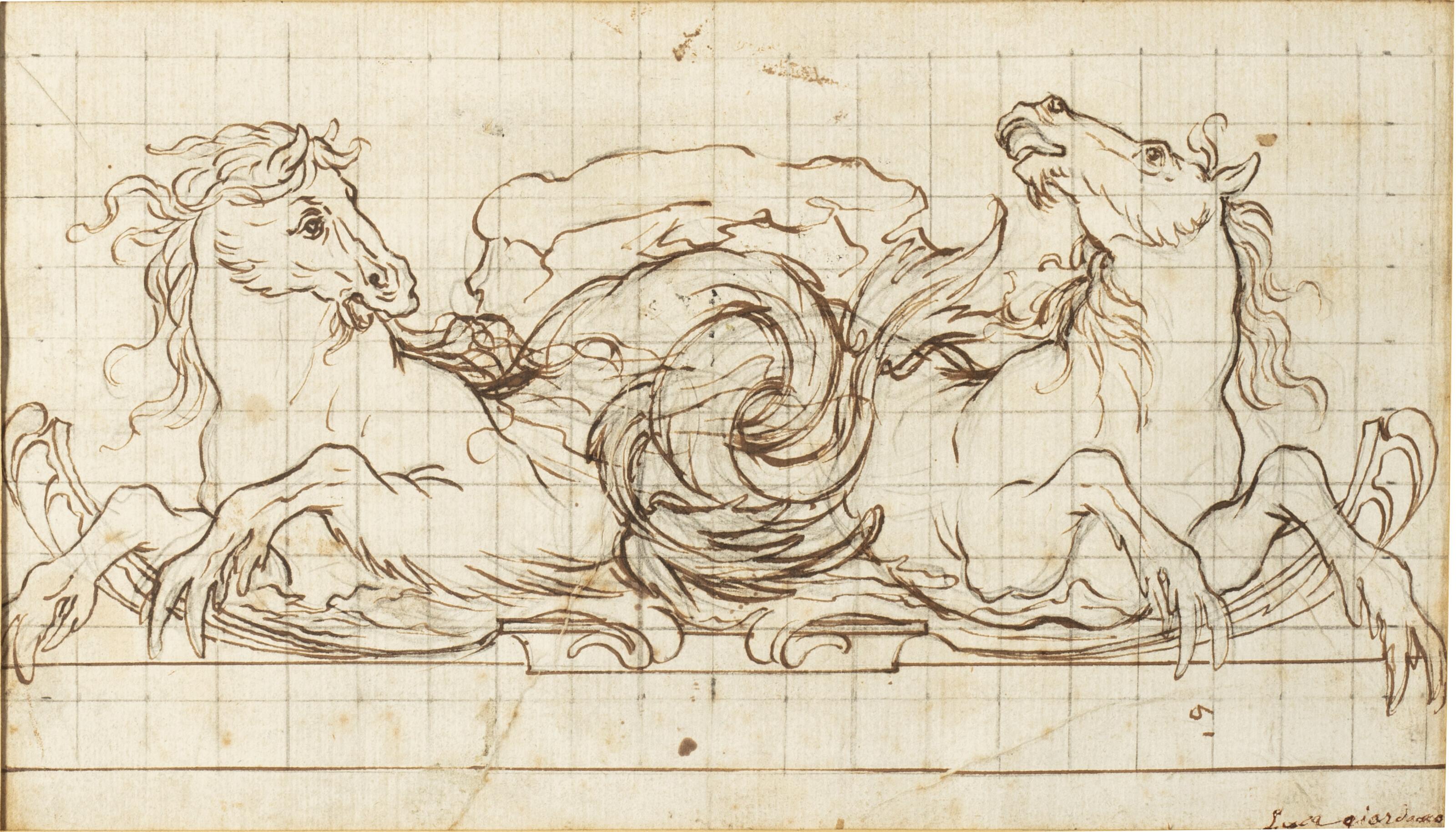 Luca Giordano - Étude De Deux Hippocampes