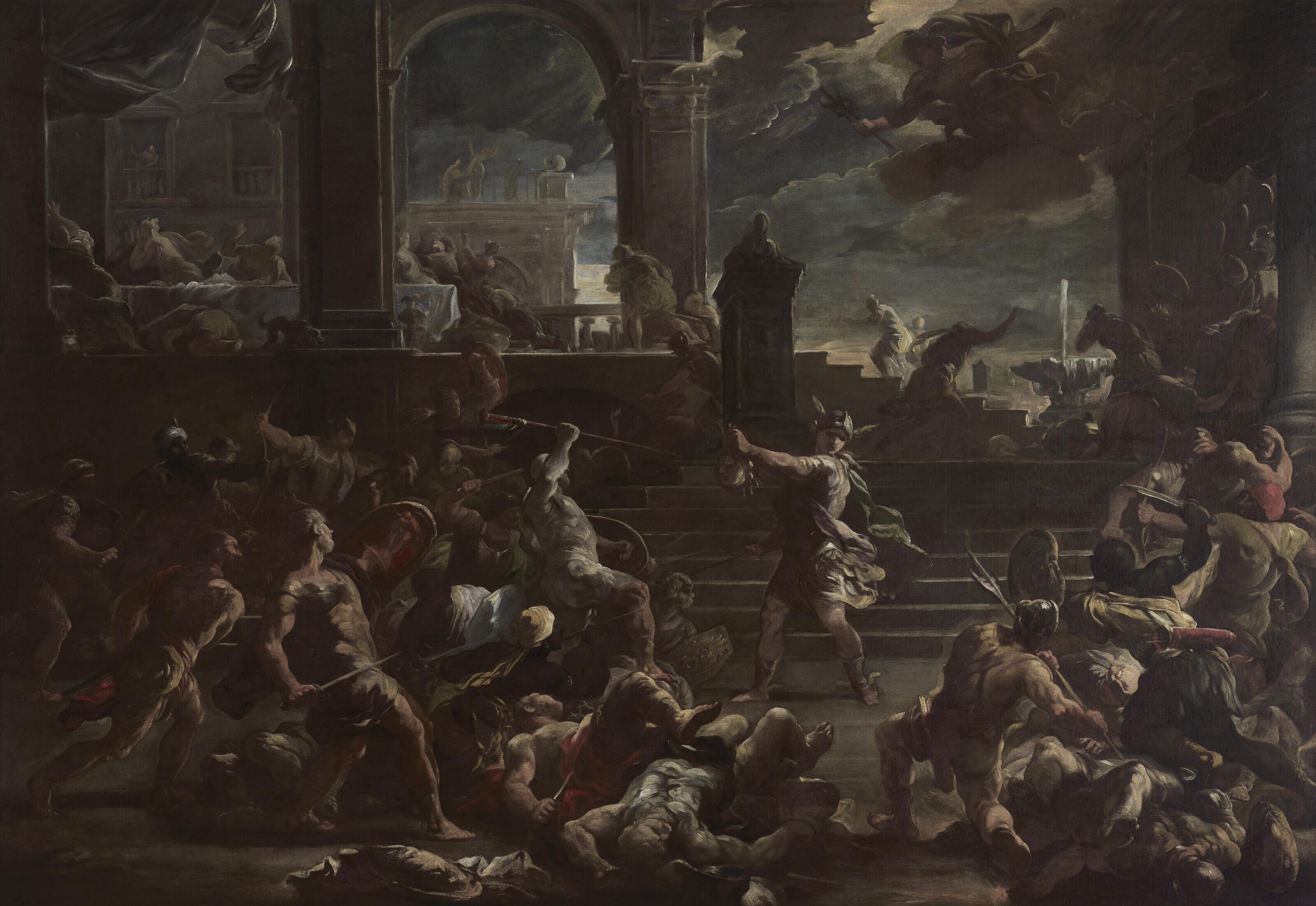 Luca Giordano - Perseus turning Phineas and his followers to stone
