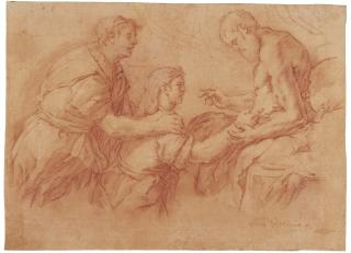 Luca Giordano - Recto: Isaac Blessing His Son Jacob Verso: A Sketch For Samson And Delilah And A Separate Study Of A Gentlemen In Armor, Almost Half Length  